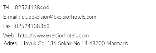 Club Exelsior telefon numaralar, faks, e-mail, posta adresi ve iletiim bilgileri